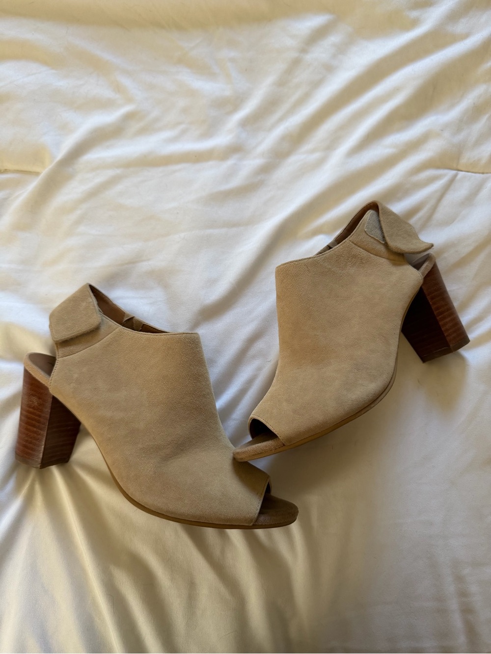 Abound Beige Suede Peep-Toe Block Heel Booties